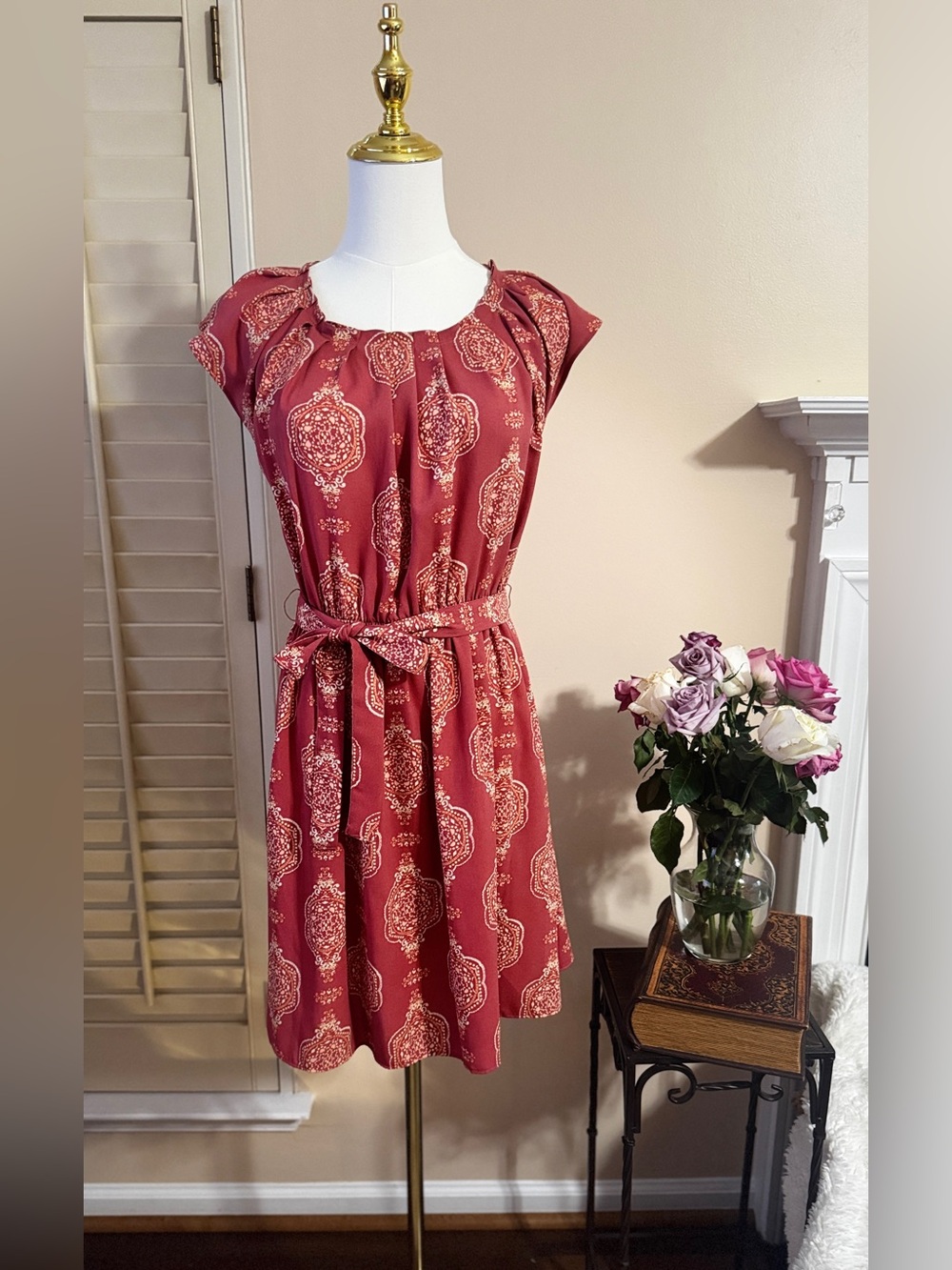 LC Lauren Conrad Rose Paisley Tie-Waist Mini Dress